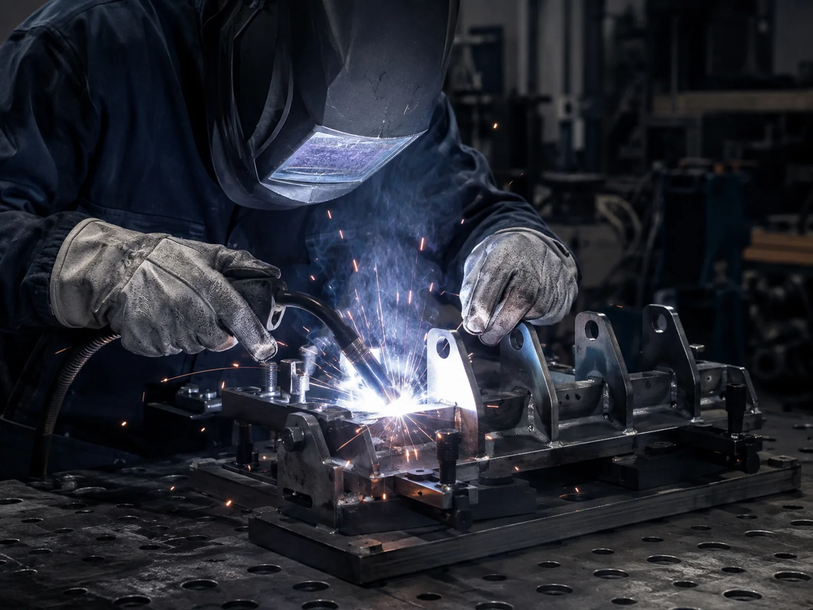 Manual welding of a repeat steel assembly in a fixture